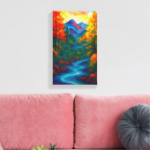 Vibrant Alcohol Ink Mountain river and trees  Leinwanddruck (Insitu (Wohnzimmer))