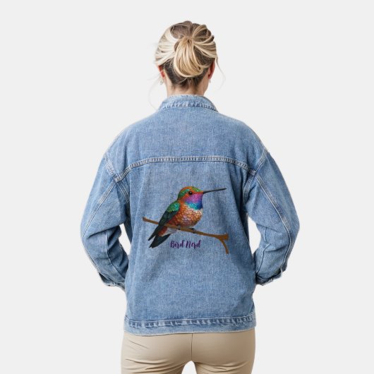 Vibrant Allen's Hummingbird-Malerei Jeansjacke (Modell)