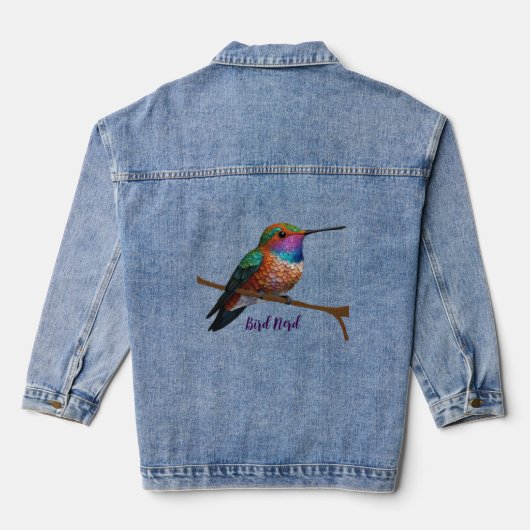 Vibrant Allen's Hummingbird-Malerei Jeansjacke (Rückseite)