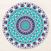 Vibrant Aqua and Plum Mandala Pattern Runder Pappuntersetzer (Vorderseite)