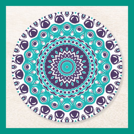 Vibrant Aqua and Plum Mandala Pattern Runder Pappuntersetzer