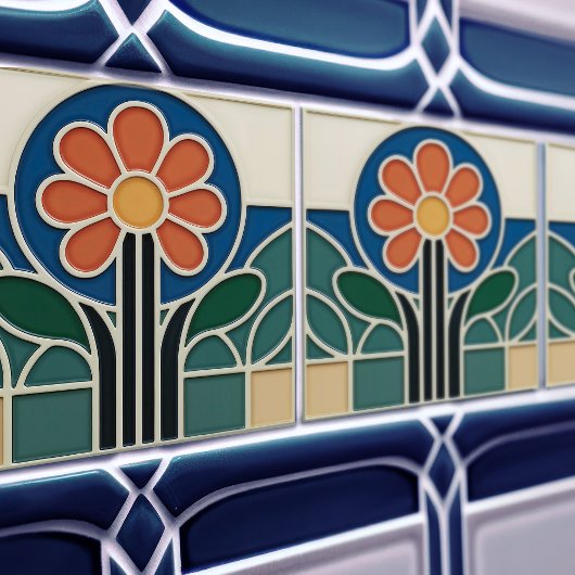 Vibrant Art Nouveau Daisy Floral Tile Fliese