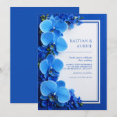 Vibrant Azure Blue Botanical Orchid Wedding Einladung (Vorne/Hinten)