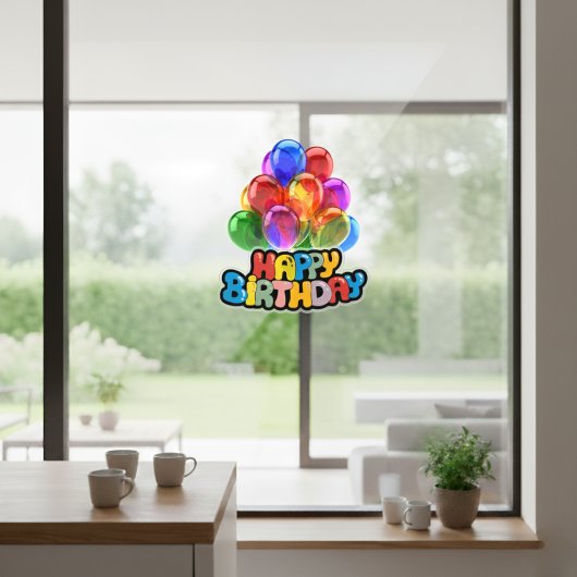 Vibrant Balloon Happy Birthday Window Cloning Fensteraufkleber