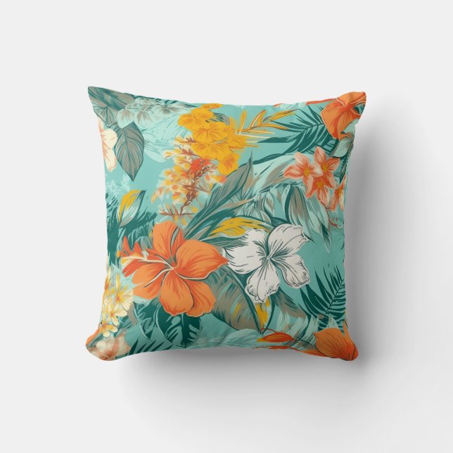 Vibrant Beach Flower Floral Interior Pattern Kissen (Vorderseite)