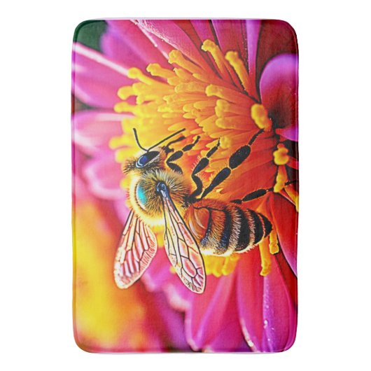 Vibrant Bee on Bloom Design Badematte (Vorderseite Vertikal)