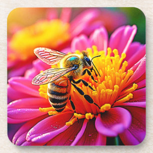 Vibrant Bee on Bloom Design Getränkeuntersetzer