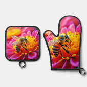 Vibrant Bee on Bloom Design Ofenhandschuh & Topflappen-Set (Vorderseite)