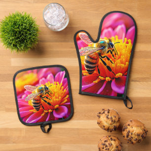 Vibrant Bee on Bloom Design Ofenhandschuh & Topflappen-Set