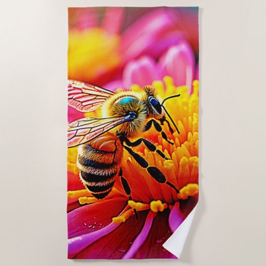 Vibrant Bee on Bloom Design Strandtuch (Vorderseite)