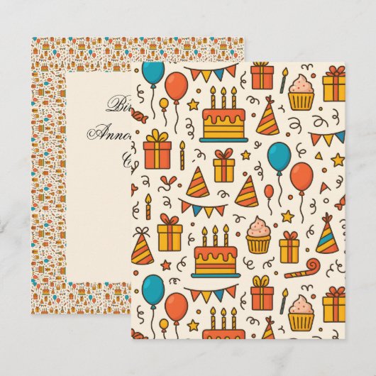 Vibrant Birthday Party Seamless Pattern Ankündigung (Vorne/Hinten)