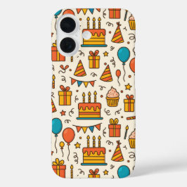 Vibrant Birthday Party Seamless Pattern iPhone 16 Hülle