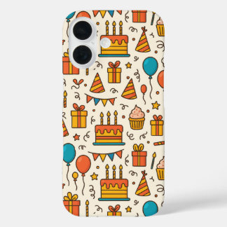 Vibrant Birthday Party Seamless Pattern iPhone 16 Hülle