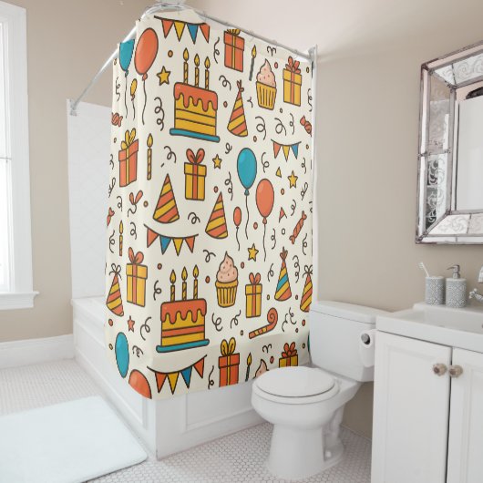Vibrant Birthday Party Seamless Pattern Duschvorhang (Beispiel)
