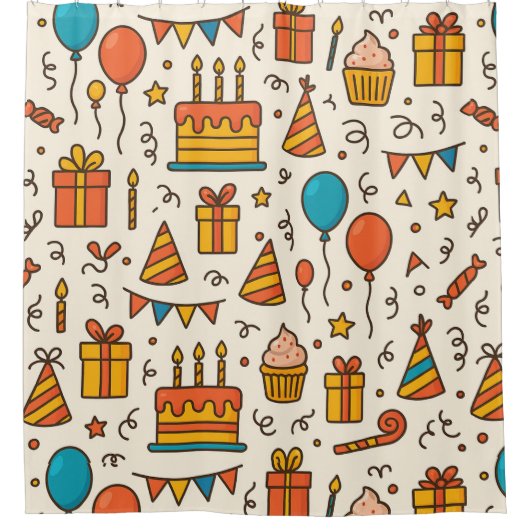 Vibrant Birthday Party Seamless Pattern Duschvorhang (Vorderseite)
