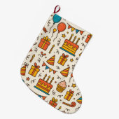 Vibrant Birthday Party Seamless Pattern Großer Weihnachtsstrumpf (Vorderansicht (hängend))