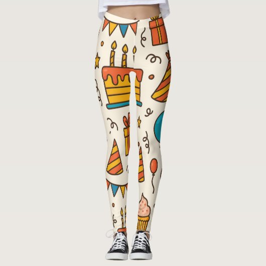 Vibrant Birthday Party Seamless Pattern Leggings (Vorderseite)