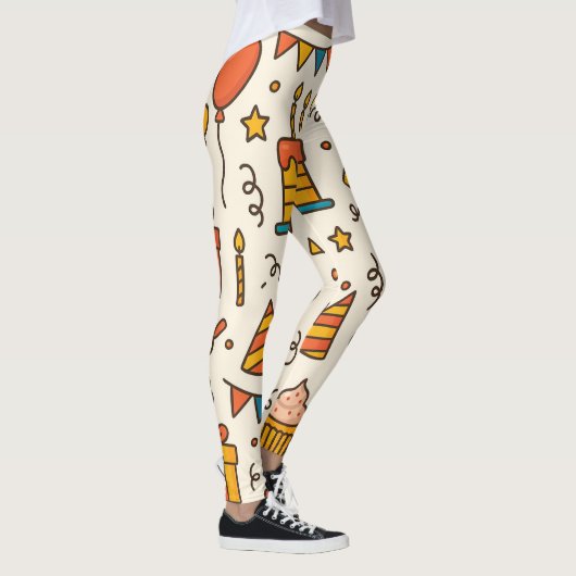 Vibrant Birthday Party Seamless Pattern Leggings (Rechts)