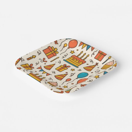 Vibrant Birthday Party Seamless Pattern Pappteller (Gewinkelt)