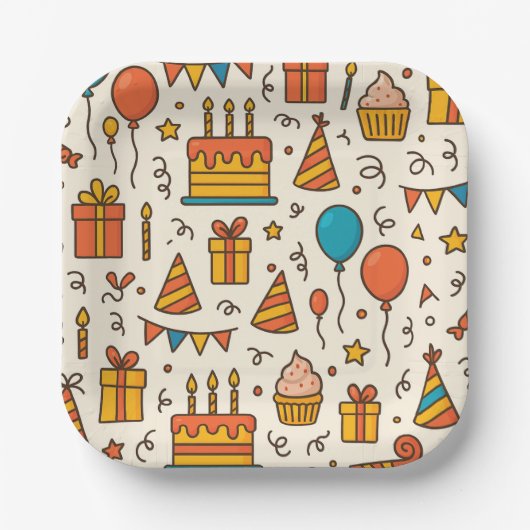 Vibrant Birthday Party Seamless Pattern Pappteller (Vorderseite)