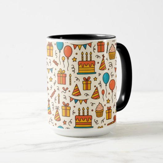 Vibrant Birthday Party Seamless Pattern Tasse (VorderseiteRechts)