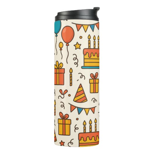 Vibrant Birthday Party Seamless Pattern Thermosbecher (Nach links gedreht)