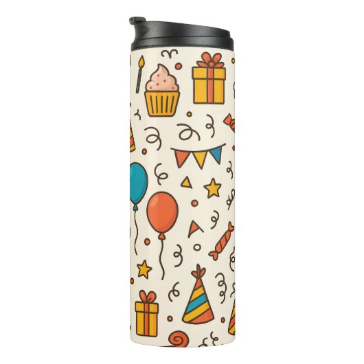 Vibrant Birthday Party Seamless Pattern Thermosbecher (Nach rechts gedreht)
