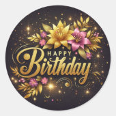 Vibrant black floral birthday sticker  (Vorderseite)