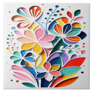 Vibrant Bloom Symphony – Moderne Florale Papierkun Fliese