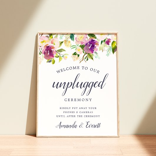 Vibrant Bloom Unplugged Wedding Zeremony Sign Poster