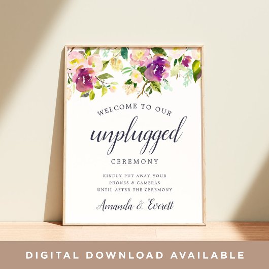 Vibrant Bloom Unplugged Wedding Zeremony Sign Poster