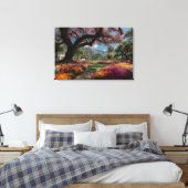 Vibrant Blossom Tree Garden Paradise View Leinwanddruck (Insitu (Schlafzimmer))