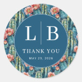 Vibrant Blue Desert Cactus Floral Runder Aufkleber (Vorderseite)