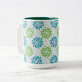 Vibrant Blue & Green Abstract Floral Zweifarbige Tasse (Vorderseite Links)