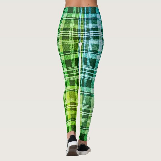 Vibrant Blue Green Plaid Gradient Pattern Leggings (Rückseite)