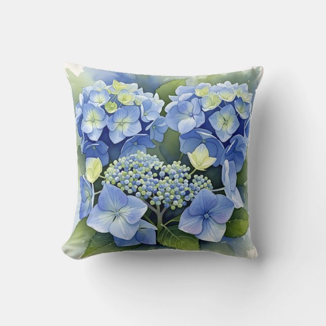 Vibrant Blue Hydrangea Watercolor  Decorative Kissen (Vorderseite)