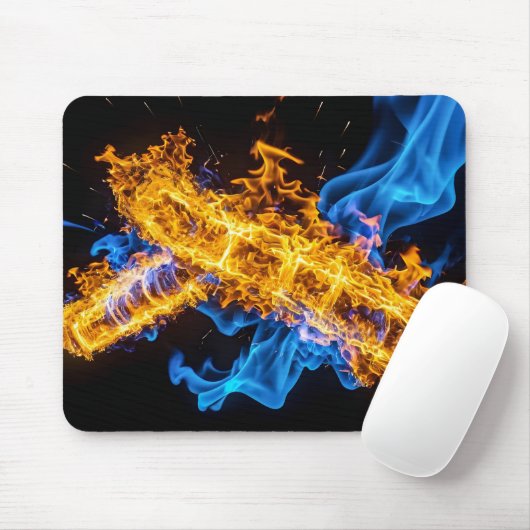 Vibrant Blue Orange Fire Energy Core Sci-Fi Mousepad (Mit Mouse)