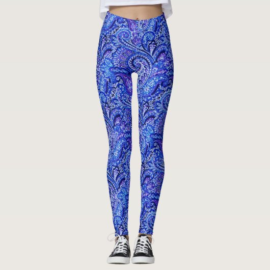 Vibrant Blue Paisley Leggings (Vorderseite)