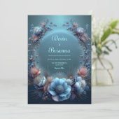 Vibrant Blue Protea Ethereal Halo Wedding Einladung (Stehend Vorderseite)