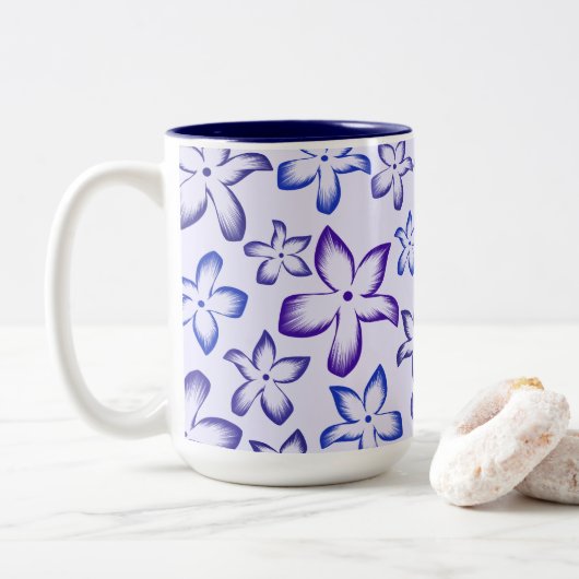 Vibrant Blue Purple Gradient Flower Zweifarbige Tasse (Mit Donut)
