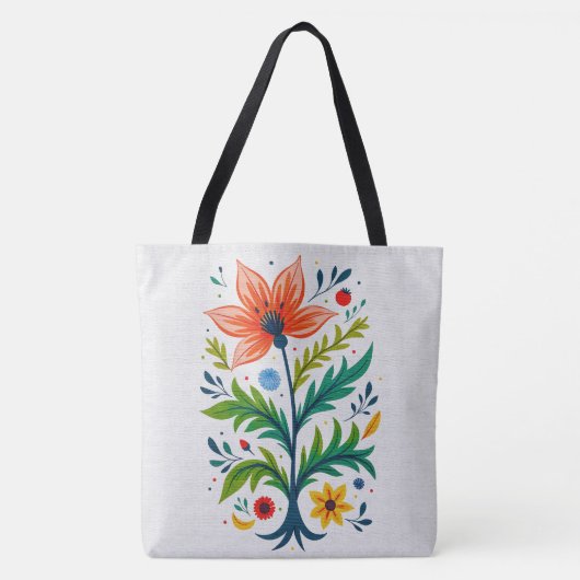Vibrant Boho Floral Tree Folk Art Botanical Tasche (Vorderseite)