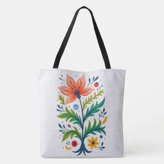 Vibrant Boho Floral Tree Folk Art Botanical Tasche (Rückseite)