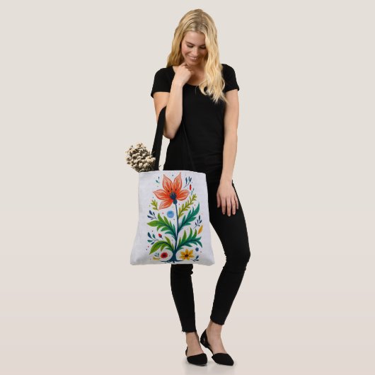 Vibrant Boho Floral Tree Folk Art Botanical Tasche (Am Model)