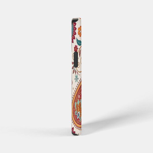 Vibrant Boho Paisley white Floral Pattern  iPhone Hülle (Rechte Seite)