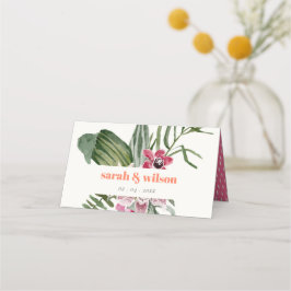 Vibrant Boho Peach Blush Tropical Floral Wedding Platzkarte