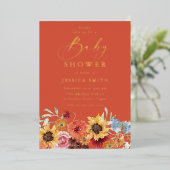 Vibrant Bold Floral Summer Baby Shower Gold Folieneinladung (Stehend vorne)