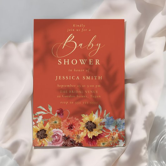 Vibrant Bold Floral Summer Baby Shower Gold Folieneinladung