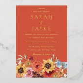 Vibrant Bold Floral Summer Wedding Gold Folieneinladung (Vorderseite)