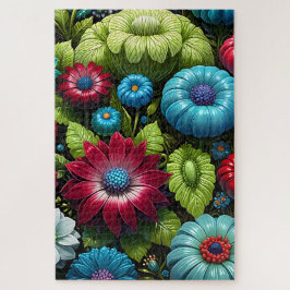 Vibrant Botanical Fantasy Garden Floral  Puzzle