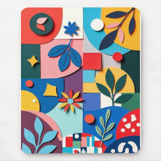 Vibrant Botanical Geometry in Layered Paper-Cut St Mousepad (Vorne)